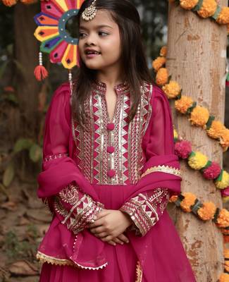 rani pink  heavy fox georgette gown set with sequence embroidery work - designer party wear 4