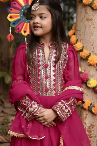 rani pink  heavy fox georgette gown set with sequence embroidery work - designer party wear