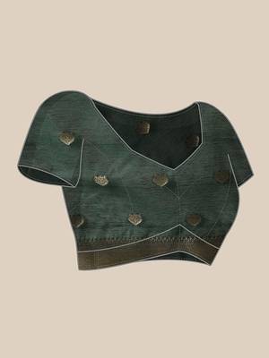 Green floral cotton blend festive saree with blouse piece 4