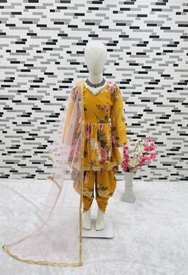 yellow  heavy fox georgette salwar suit set with digital print work - designer party wear 1