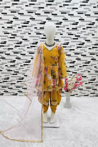 yellow  heavy fox georgette salwar suit set with digital print work - designer party wear