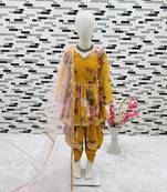 yellow  heavy fox georgette salwar suit set with digital print work - designer party wear