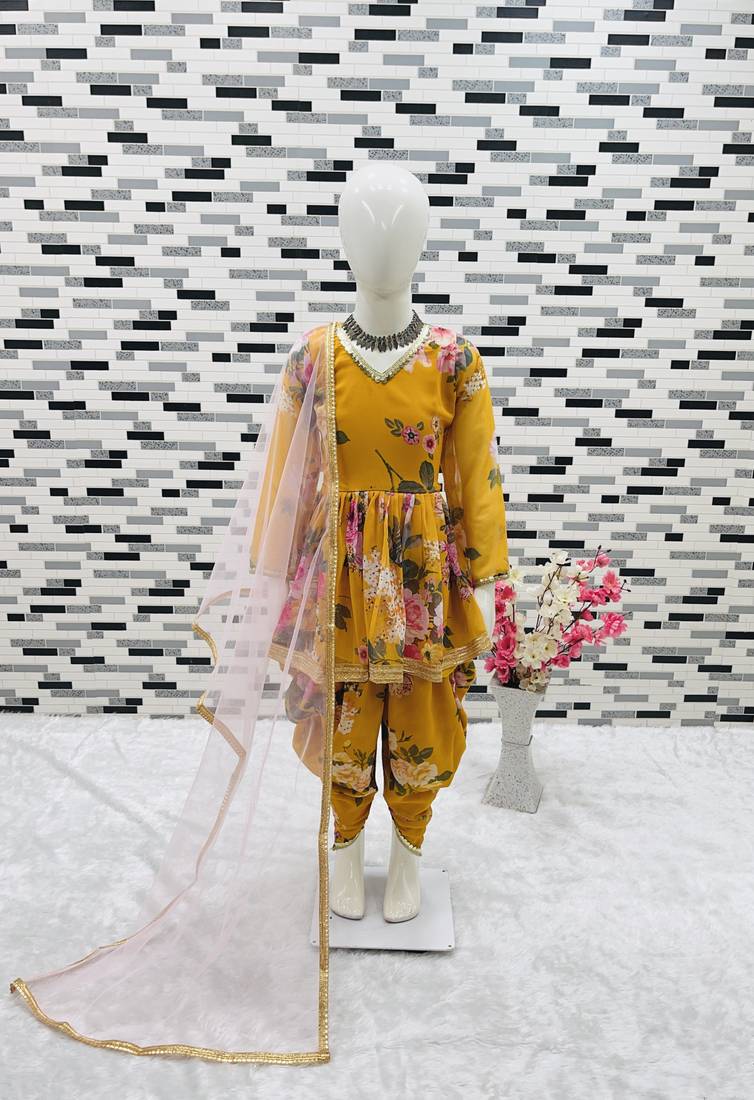 yellow  heavy fox georgette salwar suit set with digital print work - designer party wear
