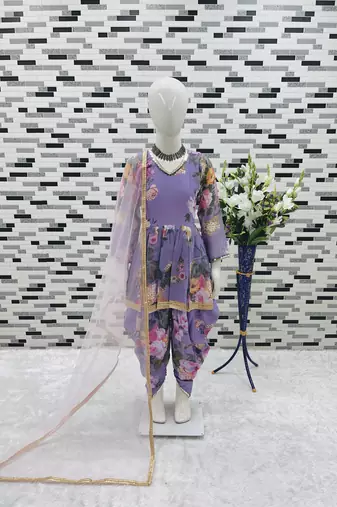 lavender  heavy fox georgette salwar suit set with digital print work - designer party wear