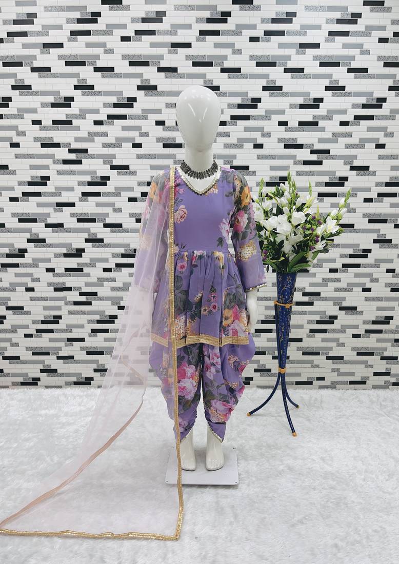 lavender  heavy fox georgette salwar suit set with digital print work - designer party wear