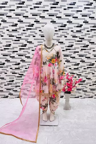 cream  heavy fox georgette salwar suit set with digital print work - designer party wear