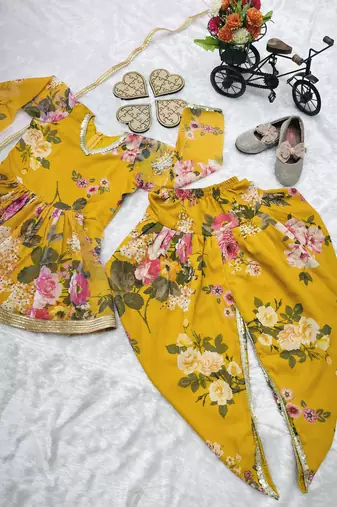 yellow  heavy fox georgette salwar suit set with digital print work - designer party wear