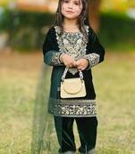 green heavy viscose velvet salwar suit set with heavy embroidery sequence work - designer party wear