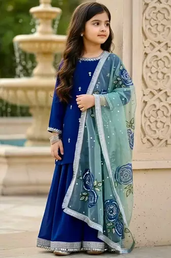 blue heavy viscose velvet salwar suit set with heavy embroidery sequence work - designer party wear