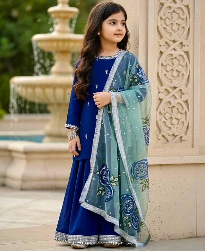 blue heavy viscose velvet salwar suit set with heavy embroidery sequence work - designer party wear