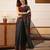 Black printed cotton blend ethnic saree with blouse piece
