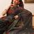 Black printed cotton blend ethnic saree with blouse piece