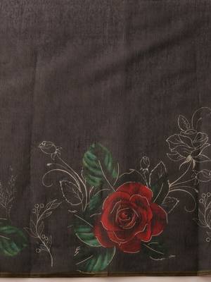 Black printed cotton blend ethnic saree with blouse piece 5