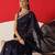 Navy blue floral cotton blend festive saree with blouse piece