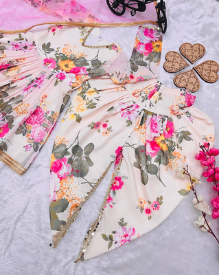 cream  heavy fox georgette salwar suit set with digital print work - designer party wear 2