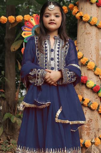 navy blue  heavy fox georgette gown set with sequence embroidery work - designer party wear