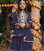navy blue  heavy fox georgette gown set with sequence embroidery work - designer party wear