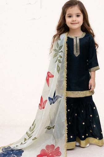 navy blue pure gmy silk with heavy embroidery sequence work - designer party wear