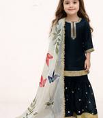 navy blue pure gmy silk with heavy embroidery sequence work - designer party wear