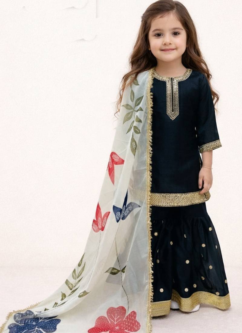 navy blue pure gmy silk with heavy embroidery sequence work - designer party wear