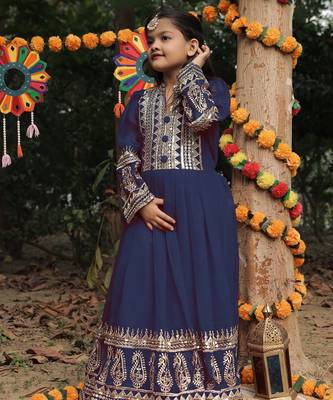 navy blue  heavy fox georgette gown set with sequence embroidery work - designer party wear 2