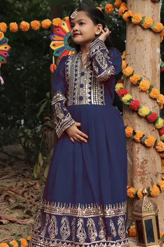 navy blue  heavy fox georgette gown set with sequence embroidery work - designer party wear