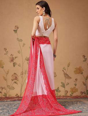 Pink bandhani printed georgette traditional saree with blouse piece 2