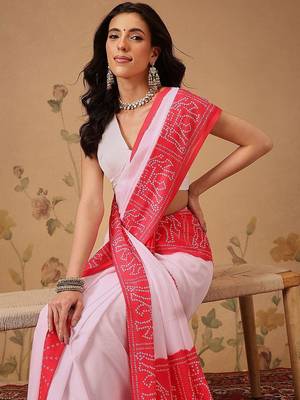 Pink bandhani printed georgette traditional saree with blouse piece 3