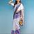 Blue printed silk blend ethnic saree with blouse piece
