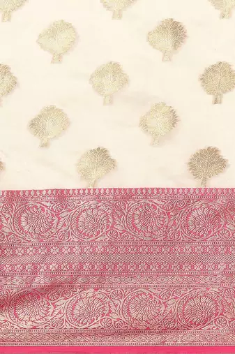 White woven cotton blend traditional saree with blouse piece