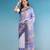 Blue printed silk blend ethnic saree with blouse piece