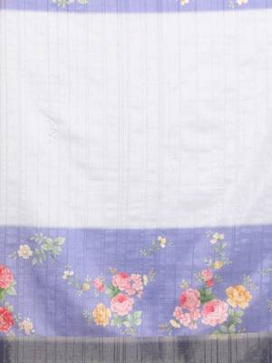 Blue printed silk blend ethnic saree with blouse piece 5