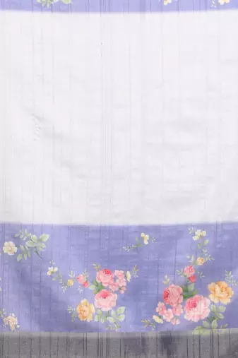 Blue printed silk blend ethnic saree with blouse piece