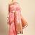 Pink printed cotton blend ethnic saree with blouse piece