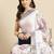 White printed silk blend ethnic saree with blouse piece
