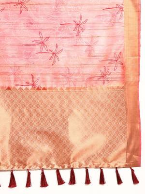 Pink printed cotton blend ethnic saree with blouse piece 5