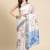 White printed silk blend ethnic saree with blouse piece