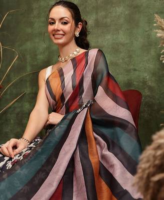 Black printed silk cotton ethnic saree with blouse piece 1