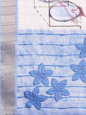 White printed silk blend ethnic saree with blouse piece 5