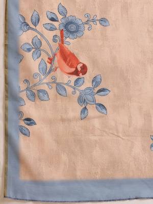 Beige printed cotton blend ethnic saree with blouse piece 5