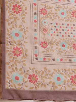 Peach printed cotton blend ethnic saree with blouse piece 5
