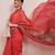 Red printed cotton blend ethnic saree with blouse piece