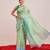 Green printed cotton blend ethnic saree with blouse piece