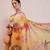 Yellow printed cotton blend ethnic saree with blouse piece
