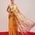 Yellow printed cotton blend ethnic saree with blouse piece