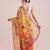 Yellow printed cotton blend ethnic saree with blouse piece