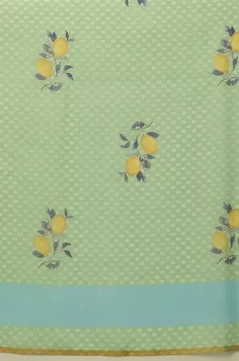 Green printed cotton blend ethnic saree with blouse piece