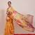 Yellow printed cotton blend ethnic saree with blouse piece