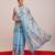 Blue printed cotton blend ethnic saree with blouse piece