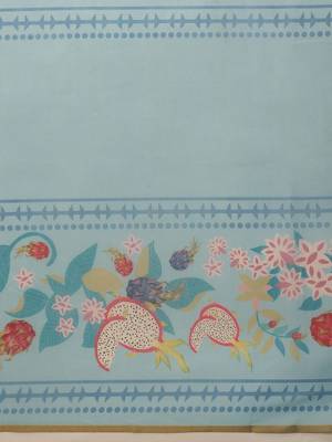Blue printed cotton blend ethnic saree with blouse piece 5